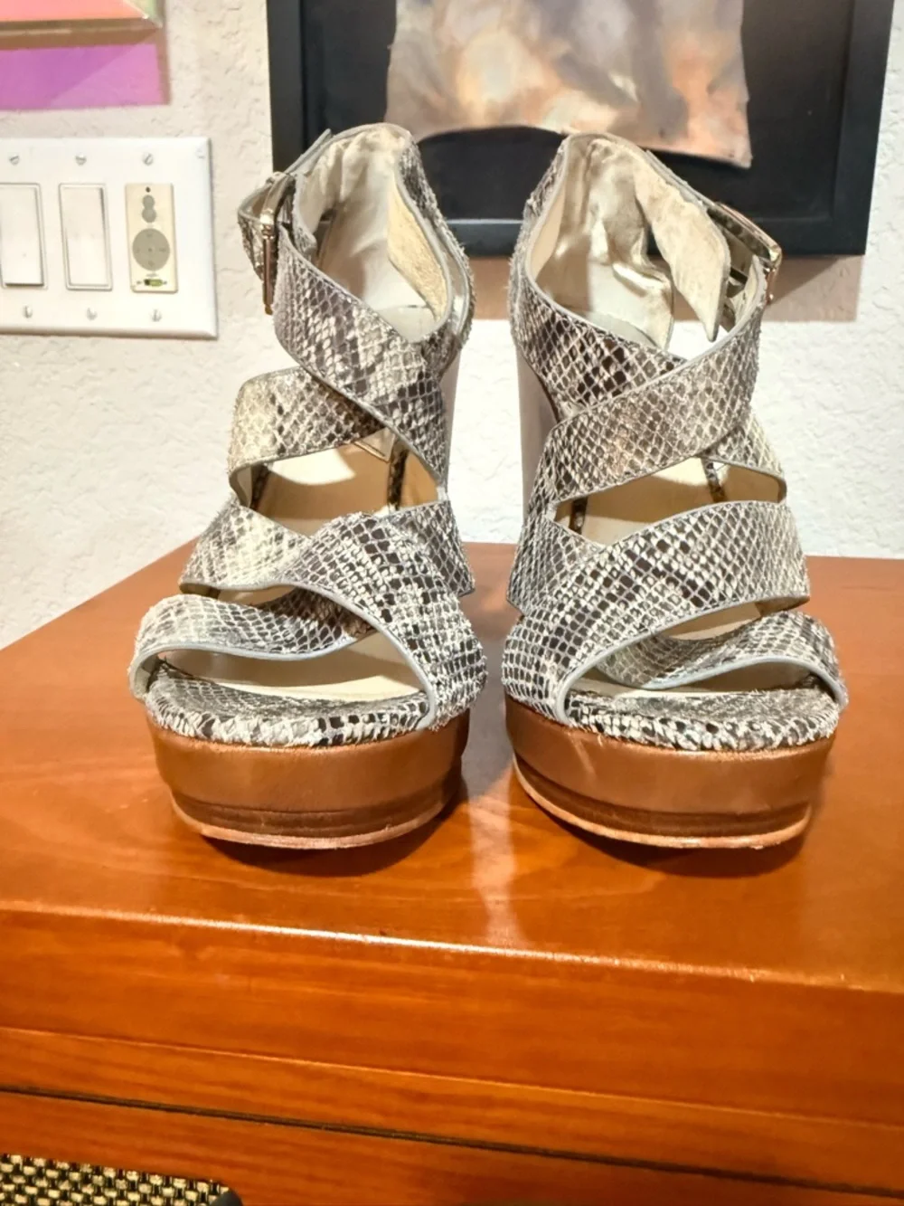 Michael Kors Snake-Print Wedge Sandal in Brown and Gray size 8 - Picture 2 of 6
